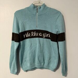 Kootenay Womens Turquoise Brown Wool Quarter Zip Sweater Ride Like A Girl L VTG